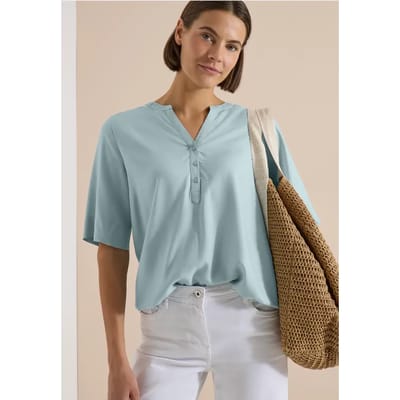 Blouse met korte mouwen en gespleten hals