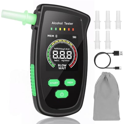 Digitale Alcoholtester voor Veilig Rijden - Professionele Alcoholmeter - Hoge Precisie Sensor - Met 5 Herbruikbare Mondstukken - Snel & Betrouwbaar Resultaat - Zwart