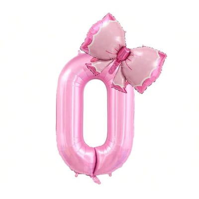 2 stuks/set 32  Parelmoer Roze Cijfer & Strik Folieballon, Geschikt Voor Verjaardag, Valentijnsdag, Jubileumfeest Decoraties 0 pink