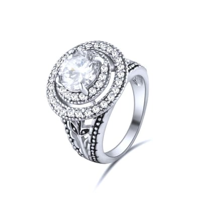 Quiges - 925 Zilveren Ring Klassiek Majestueus Solitair met Zirkonia Kristal - QSR10416