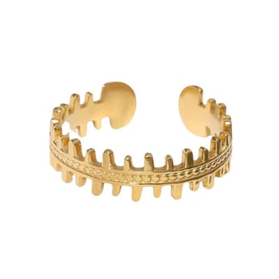 Aramat Jewels | Ringen | Stalen Verstelbare Open Ring - Streepjes & Dots - One Size | Goudkleur | |5mm | Staal | Volwassenen | Verkleurd niet