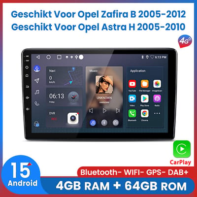 Awesafe 8-Core 4+64GB Autoradio - Geschikt Voor Opel Zafira B 2005 t/m 2012 Astra H 2004 t/m 2010 - Draadloze Carplay Android Auto - Touchscreen - Android 15.0 Systeem - GPS Navigatie 4G WiFi - Bluetooth Radio Scherm