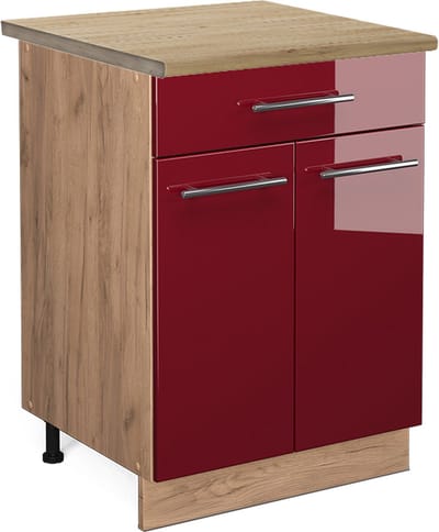 Vicco Fame-Line Keukenonderkast – 60 cm met lade, WB Eik Bordeauxrode hoogglans