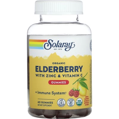 Biologische Vlierbes Gummies, Zink & Vitamine C, Natuurlijke Citroen & Framboos, 60 Gummies