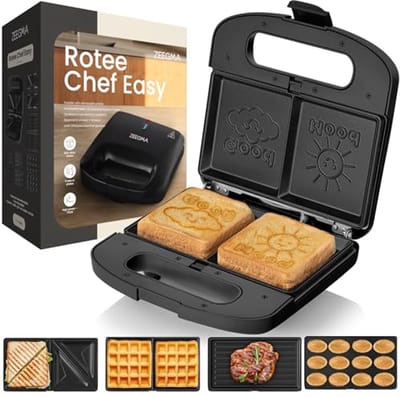 5-in-1 Multicooker voor sandwiches, wafels, grill en snacks met anti-aanbaklaag en LED-indicatoren