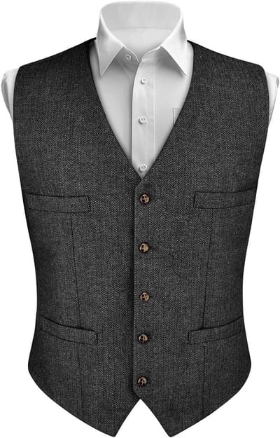 Formele Herenkostuum Mouwloze V-Hals Vest van Katoen en Tweed met Zak voor Bruiloft, Zakenfeest en Dagelijks Gebruik