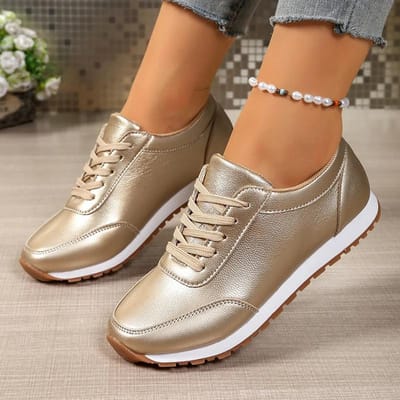 Dames Goud Zilver Platform Sneakers Dames Leren Sneakers Casual Meisjes Loopschoenen Platte Gevulkaniseerde Schoenen Dames Sneakers 36 brown