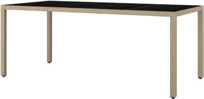 Tuintafel met glazen blad - Buitentafel Terrastafel - Buiten dineren - Weerbestendig poly rattan