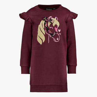 TwoDay meisjes sweatjurk met paard bordeaux rood - Maat 92