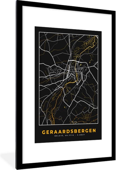 Fotolijst incl. Poster - Stadskaart - Goud - Geraardsbergen - Plattegrond - Kaart - 80x120 cm - Posterlijst