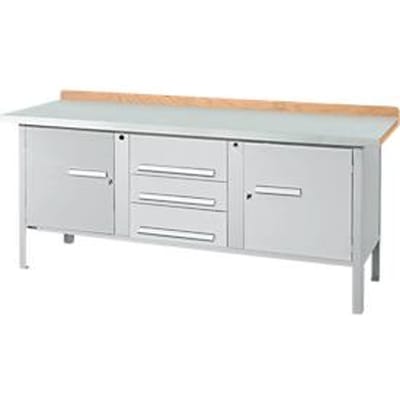 Schäfer Shop Select Kastenwerkbank PWi 200-4, ESD, beuken multiplexplaat, met stalen deksel, tot 750 kg, B 2000 x D 700 x H 840 mm, blank aluminiumkleur