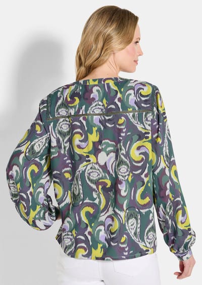 Luchtige blouse met wijde mouwen - groen / gedess. - Gr. 19 van Goldner Fashion