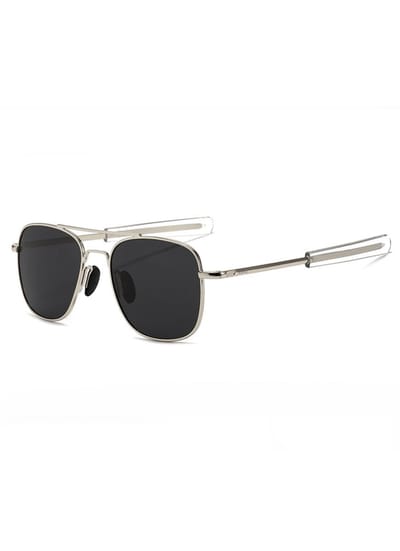 KIMU® Zonnebril Pilotenbril American Heren - Zilver Montuur - Zwarte Glazen - Optical Legend Colonel Caravan Zilveren Festival