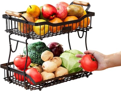 Aanrecht Fruitmand - Opbergrek Voedsel - Keuken Organiseren - 2-Etages Ontwerp - 36x25x10 cm - Zwart