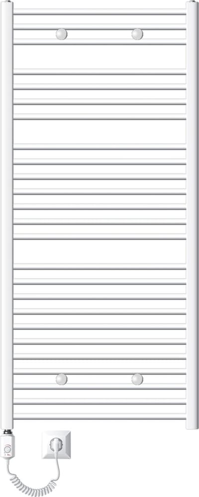 Elektrische badkamerradiator met verwarmingselement 900W 750x1500 mm wit rechte zijaansluiting LuxeBath