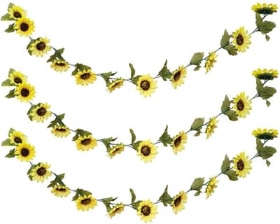 Chaks Zonnebloemen slinger - 3x - kunstbloem - geel - 220 cm