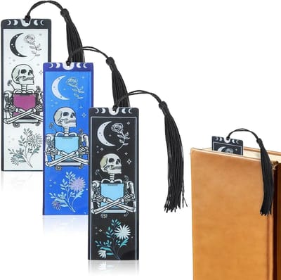 Set van 3 Acryl Boekenleggers met Skull Tarot Ontwerp, Gothic Boekenleggers voor Boeken, Donkere Romantiek en Fantasy, Perfecte Cadeaus voor Boekenliefhebbers