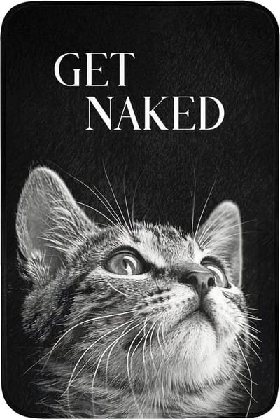 Badmat 60x90 cm - Antislip - Kat - Dieren - quote - Get naked - Zwart - Badmatten voor badkamer - Badkamermat - Douchemat - Badkamer mat