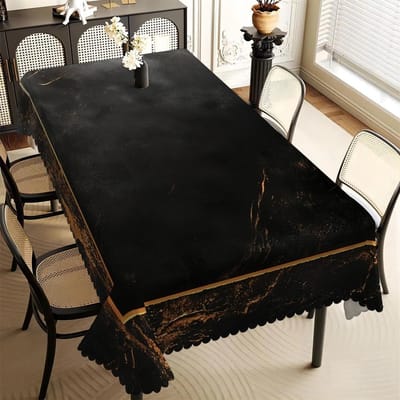 Luxe Zwart Marmeren Tafelkleed met Gouden Aders, Elegante Golvende Rand, Vlekbestendig, voor Eetkamer & Moderne Woondecoratie 90x140cm black