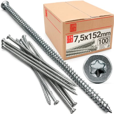 LUN FIX - Raamframe schroef - 7,5x152mm - Verzonken kop - 100 stuks - Vensterraam schroeven