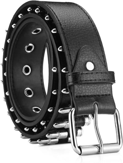 Studs Riem voor Dames en Heren van Zwart Leer met Zilveren Nieten - Perfect voor Jeans en Punk Rock Stijl, One Size