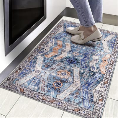 NETLINE HOME Vloerkleed Woonkamer - Wasbaar - Vloerkleed Antislip van Geweven Katoen - Vintage Boho Vloerkleed voor Slaapkamer, Keuken, Hal en Salon (Groen, 60 x 90 cm)