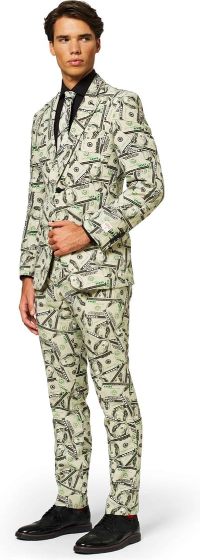 OppoSuits Cashanova Pak - Mannen Kostuum - Geld Dollar Pak - Groen - Carnavalskleding - Maat 48