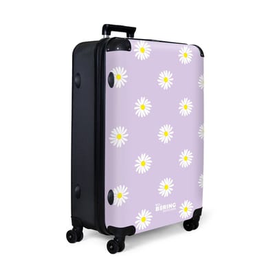 NoBoringSuitcases.com® - Koffer groot - Reiskoffer lichtgewicht - Pastel paars met madeliefjes - Rolkoffer met 4 wielen - Grote trolley XL - 98 liter bagage