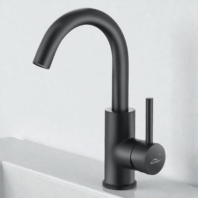 Auralum max Wastafelkraan Zwart - Badkamerkraan Zwart - Waterbesparend - Warm en Koud - 360° Draaibare Wastafelmengkraan - RVS - Hoge uitloop