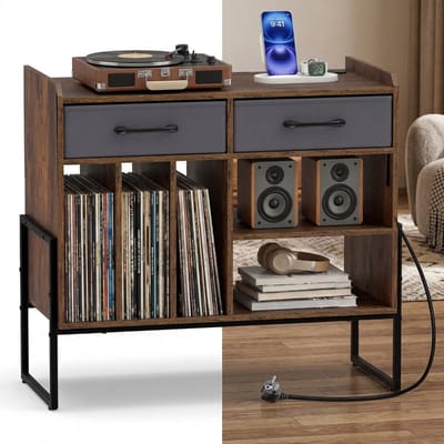Platenspeler Meubel - LP-kast - Platenspelerkast - Draaitafelstandaard - Platenspelerstandaard - Vintage Displayplank - Bruin