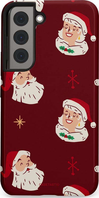 Casetastic hoesje geschikt voor Samsung Galaxy S22 - Dubbellaagse bescherming - Mr. & Ms. Santa - Kerst - Fashion Case - Bordeaux Lichtgrijs Taupe