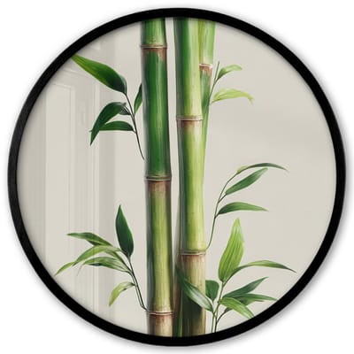 Poster in lijst Rond - Fotolijst 40x40 cm - Posters - Bamboestengels - Sierlijk - Groen - Ronde posterlijst zwart - Decoratie - Wanddecoratie woonkamer - Muurdecoratie slaapkamer