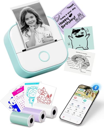 Mini Printer T02 - Smartphone Fotoprinter Bluetooth Thermische Printer - Draadloze Labelmaker & Stickerprinter - voor Cadeaus, Studienotities, Anatomische Diagrammen, Foto's - Zwart - 1 Set