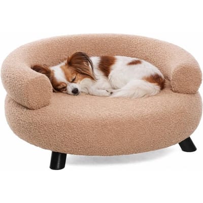 Hondenbed – Sofa hond – Sofa kat – Rond Beige – 62 x 62 x 28 cm – houten pootjes – afwasbaar – ronde hondenbank