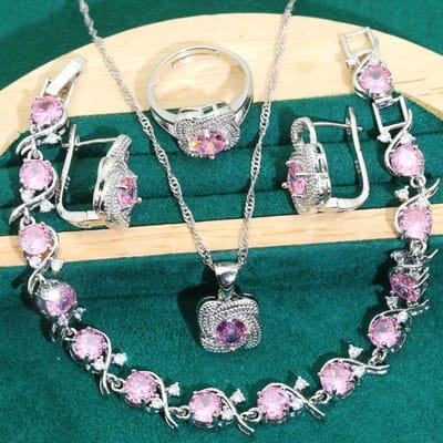 Europa en De Verenigde Staten Hete Zirkonia Armband Ketting Oorbellen Open Ring Sieraden Set gray