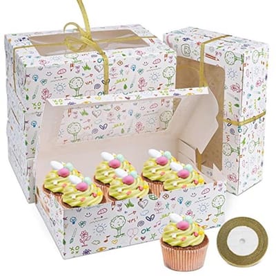 Cupcake Box voor 6 Stuks - Kartonnen Verpakking met Kijkvenster - Muffin Taarttransportbox
