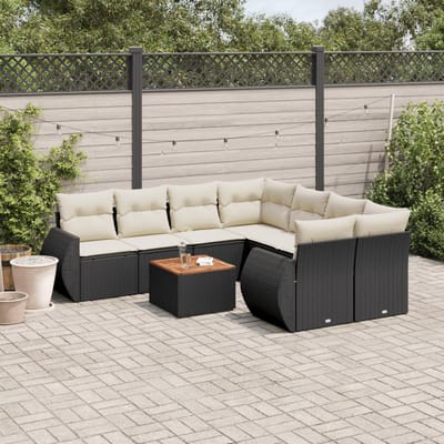 vidaXL - 9-delige - Loungeset - met - kussens - poly - rattan - zwart