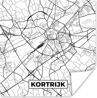 Poster België – Kortrijk – Stadskaart – Kaart – Zwart Wit – Plattegrond - 100x100 cm XXL