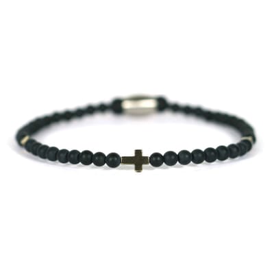 IbizaMen - Gold pyrite kruis matte onyz 4mm 18cm