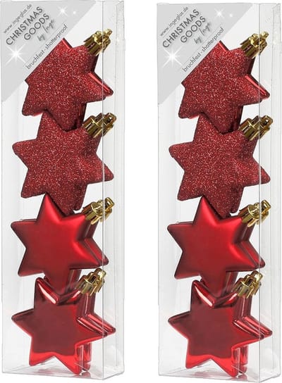 16x stuks kunststof kersthangers sterren rood 6 cm kerstornamenten - Kunststof ornamenten kerstversiering