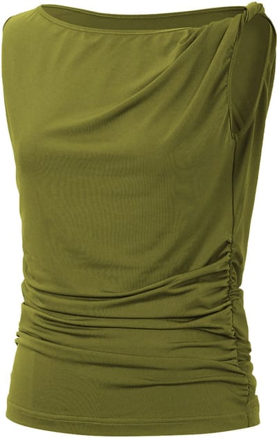 Elegante Top met Gedrapeerde Voorzijde – Modieus Dames T-shirt met Ronde Hals – Stijlvolle Stretchtop met Plooi-Detail en Korte Mouwen - Groen - M