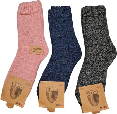 Alpaca Wollen Sokken- Huissokken - Wintersokken - Thermosokken - 3Pack - Roze Blauw Grijs - 35-38