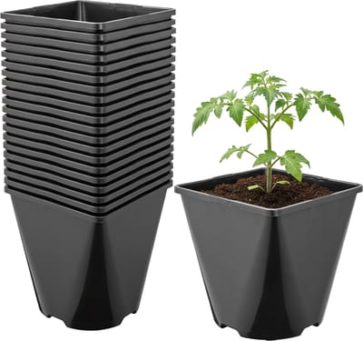 Garronda Set van 20 afgeronde vierkante kunststof kweekpotten met drainagegaten voor tuin (Zwart, 14 x 14 x 14 cm (2L)) GD-KW-SR