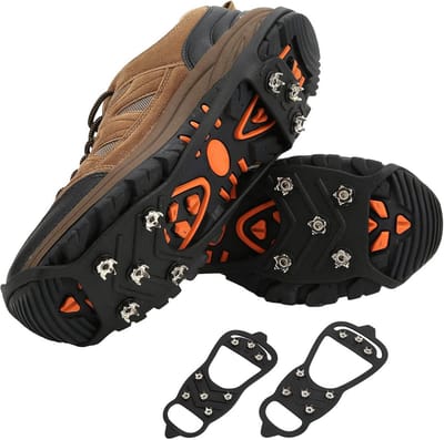Schoenijzers - Antislip Overschoenen - Winterse Wandelingen - 8 Stalen Noppen - Maat L (41-46) - Zwart