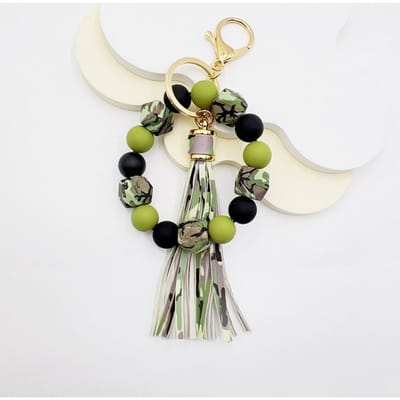 Siliconen Kralen Armband Sleutelhanger en PU leer Kwastje Schedel luipaard Mode Tas Hanger, Mobiele Telefoon Lanyard, Cadeau voor Dames