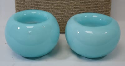 PTMD - 2 stuks - vaas - bol - blauw - glas - H9 x Ø 14 cm - vaasjes - 2 stuks - zomervaas -