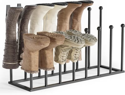 Vrijstaand schoenenrek - Zwart metalen organizer voor hoge laarzen, ideaal voor slaapkamer, entree en hal, geschikt voor 8 paar schoenen