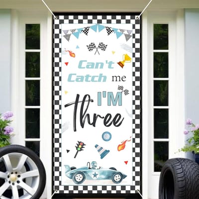 Dailygoods- Deurbanner Uniek Racewagenontwerp - Feest Decoratie - 3e Verjaardag - Blauw/Race-Thema - 3 x 6 Voet - Levendige Ontwerpen - Feestdecoratie