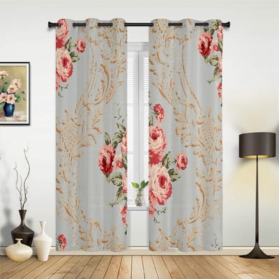 Bloem Vintage Handgetekend Raambekleding Woonkamer Luxe Gordijn voor Slaapkamer Huis Keuken Decoratie Gordijn 135W x 60H(cm) x1 gray