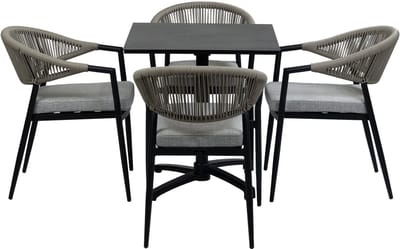 5-Delige tuinset | 4 Tuinstoelen Brugge (Black) | Inklapbare tuintafel Gent 70x70cm (Black)